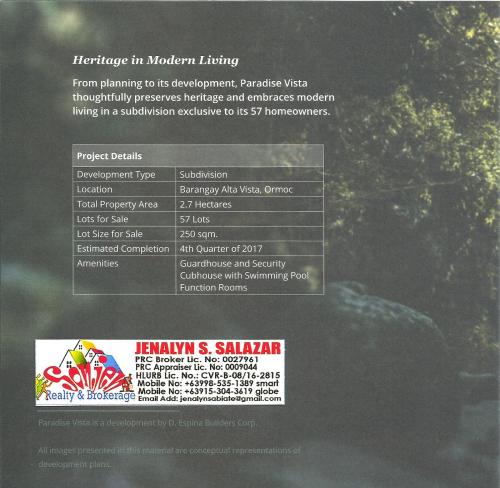 PARADISE VISTA a Heritage in Modern Living Subdivision near Bahada Can-Alo, Alta Vista, Ormoc City a 57 UNITS LOTS ONLY SUBDIVISION