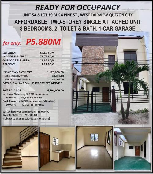 Affordable Twos Storey Ready For Occupancy Single Attached SA-4 Lot 2 Blk 2 Mulawin Ramax Subdivision Quezon City - 3 Bedrooms, 2 Toilet & Bath, 1 Car Garage